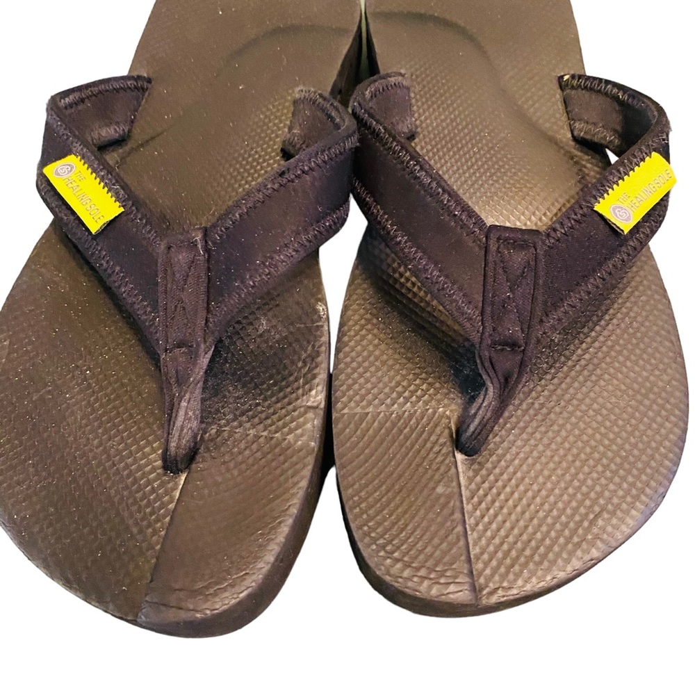 The Healing Sole Womens 12 / Mens 10 Original Black Flip Flops - Picture 6 of 12
